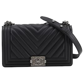 Chanel Black Old Medium Chevron Calfskin Boy Flap