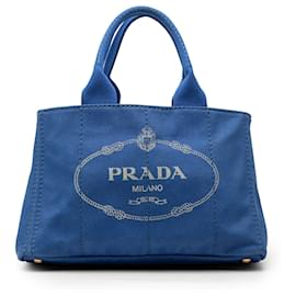Borsa Tote Prada in tela Canapa blu con logo