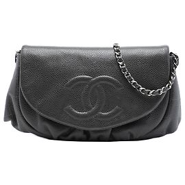 Chanel Gray CC Caviar Half Moon Wallet on Chain