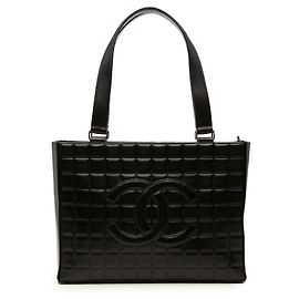 Borsa tote Chanel Black CC Chocolate Bar in pelle di agnello