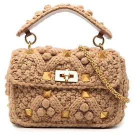 Borsa Satchel Roman Stud in maglia beige taglia Medium Valentino