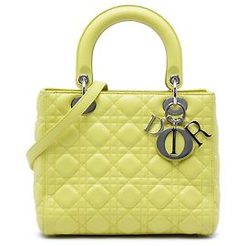 Dior Yellow Medium Lambskin Cannage Lady Dior