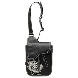 Dior Black Stussy Bee Applique Calfskin Saddle Crossbody