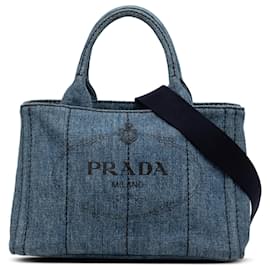 Borsa Tote Prada Blue Small Denim Canapa Logo