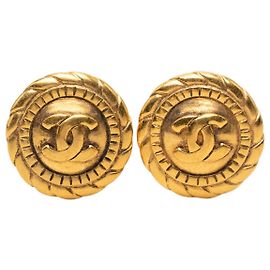 Boucles d'oreilles clips rondes plaquées or Chanel Gold CC