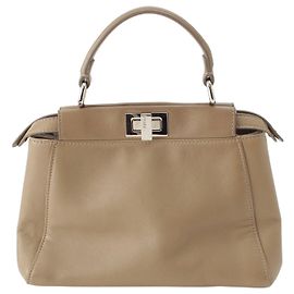 Borsa Satchel Mini Iconic Peekaboo in pelle beige Fendi