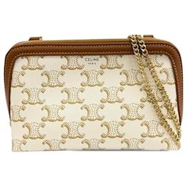 Clutch con catena Celine Triomphe in tela rivestita bianca - Céline