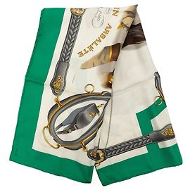 Foulard di seta Hermès White Attelage en Arbalete 90