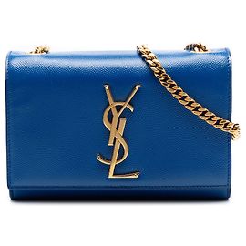 Saint Laurent Blue Small Grain De Poudre Monogram Kate Crossbody