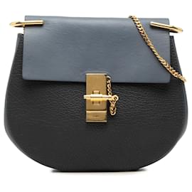 Borsa a tracolla Chloé Drew Piccola Bicolore in Pelle di Vitello Liscia e Granulata Blu