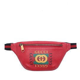 Bolsa de cintura Gucci Red Small em couro de bezerro granulado com logótipo Web