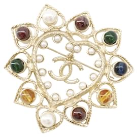Spilla a cuore Chanel con strass e pietre colorate