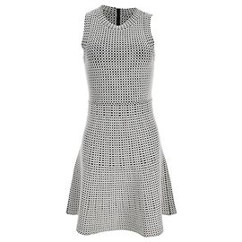  Michael Kors Textured Flared Dress in White and Black Cotton 
