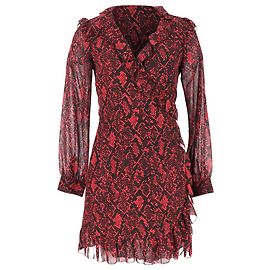  Michael Kors Snakeskin-Print Ruffled Mini Dress in Burgundy Polyester