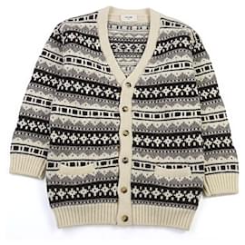 CELINE Shetland Logo Button Nordic Pattern Wool Knit - Céline