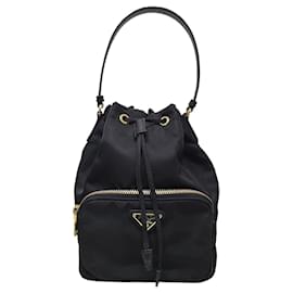 Borsa bucket Duet in Re-Nylon nero con logo triangolare placcato oro - Prada