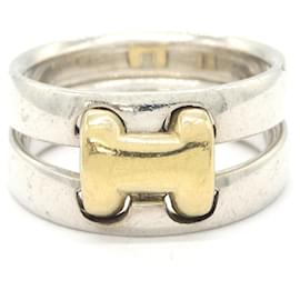 Bague Hermès Olympe Argent et Or Jaune Noir et Jaune