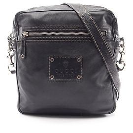 Gucci Crest Schultertasche aus schwarzem Leder