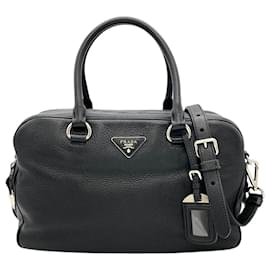 Borsa Prada PRADA Logo Borsa Boston Mini in pelle nera 2 vie da donna