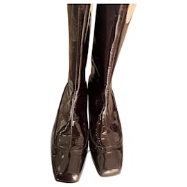 Botas altas em couro de bezerro envernizado azul marinho Lanvin