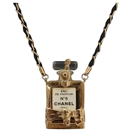 CHANEL Parfum Halskette Metall Goldfarben Schwarz CC Auth bs36541