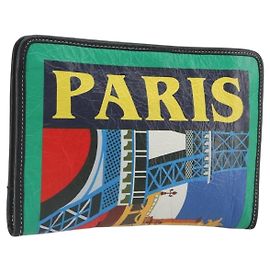 Borsa Clutch BALENCIAGA Pelle Verde Argento 476046 Auth 195575A