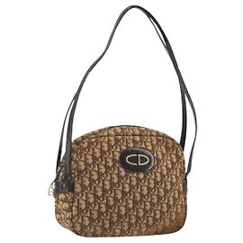 Borsa a tracolla Christian Dior Trotter Canvas Marrone Oro Auth bs36727