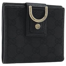 GUCCI GG Canvas Abby Compact Wallet Black Gold Tone 141411 Auth 196104