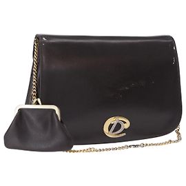 Borsa a tracolla con catena Christian Dior in pelle marrone scuro oro Auth 195730