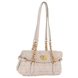 Borsa a tracolla con catena Miu Miu Pelle Beige Tono Oro Auth 195430A