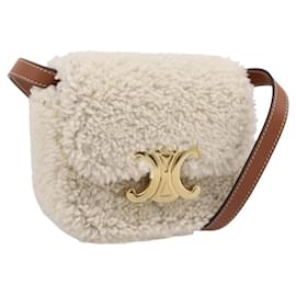 Céline CELINE Triomphe Mini Claude Shoulder Pouch Bore Beige Gold Auth 196467SAM