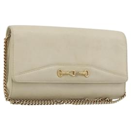 Céline Borsa a tracolla con catena CELINE Pelle White Gold Auth bs36725