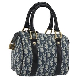 Bolsa de mão Christian Dior Trotter Canvas PVC Navy Gold Auth bs36749