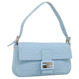 Borsa a tracolla FENDI Mamma Baguette Azzurro Argento Auth 196364M
