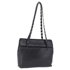 Salvatore Ferragamo Schultertasche aus Leder Schwarz Silber Auth ka5635