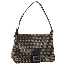 Borsa a Tracolla FENDI Zucchino Canvas Mamma Baguette Marrone 8BR001 Auth BA14950V