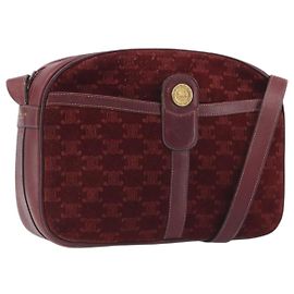 Céline Borsa CELINE Macadam Canvas Horse Carriage Suede Bordeaux Gold Auth 195091