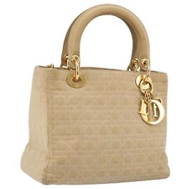 Christian Dior Lady Dior Canage Handtasche Nylon Beige Gold Auth bs36737
