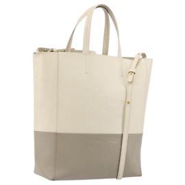 Céline CELINE Vertical Cabas Small Hand Bag Calf Skin 2way White Gray gold Auth 194240