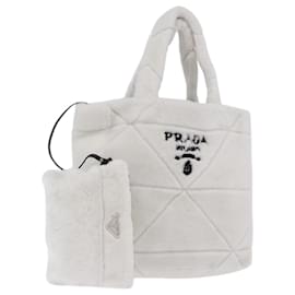 PRADA Tote Bag aus Kunstpelz Weiß Silber Auth 197109SAM