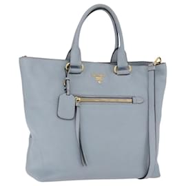 Borsa Tote PRADA in pelle 2way Blu Chiaro Oro Auth 192481A