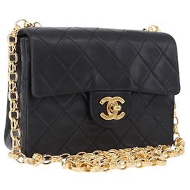 Borsa a tracolla CHANEL Chain Mini Matelasse in pelle d'agnello nera e oro CC Auth 195391SAV