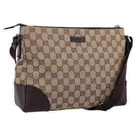 Borsa a tracolla GUCCI GG Canvas Marrone Argento 114273 Auth 182886A