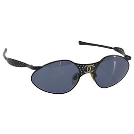 Occhiali da sole CHANEL Plastica Nero Dorato CC Auth 194408