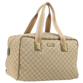 Borsa Boston GUCCI GG Canvas Sherry Line Beige Gold 153240 Auth 194924A