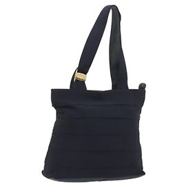 Bolsa de Ombro Salvatore Ferragamo Canvas Navy Gold Tone Auth gh2246