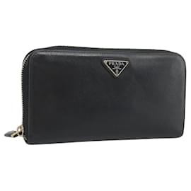Portafoglio lungo PRADA in pelle nero e oro Auth bs36759 - Prada