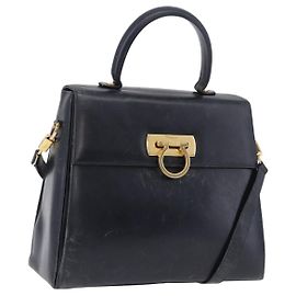 Borsa Salvatore Ferragamo Gancini in pelle 2way Navy Gold Auth 196816