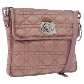 Borsa a tracolla Christian Dior Canage Lady Dior Nylon Rosa Argento Auth 196805