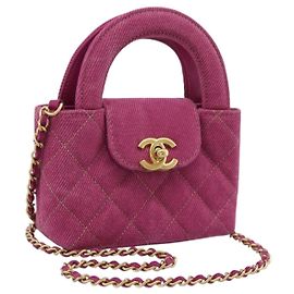 CHANEL Matelasse Chain Shoulder Pouch Canvas 2way Pink Gold CC Auth 195334V